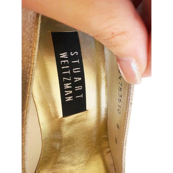 STUART WEITZMAN Anna Gold Matte Shimmer Pumps Wedding Champagne 8 Event Vintage - Picture 10 of 12